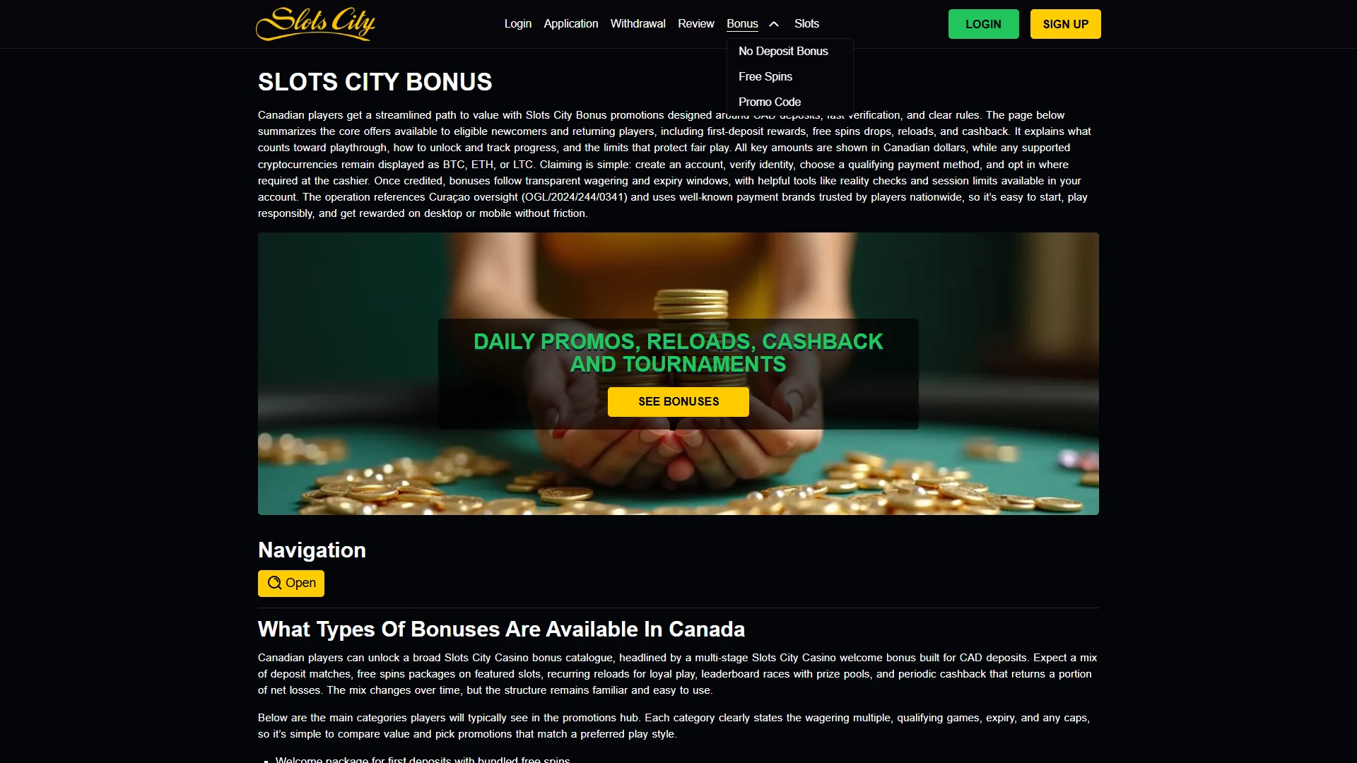 Slots City promotions page